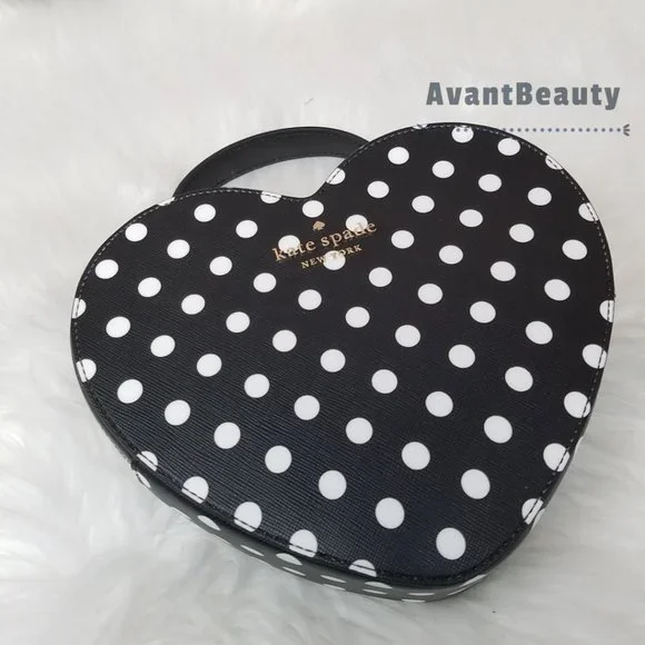 NWT Kate Spade New York Love Shack Heart Crossbody in Polka Dot Black & White